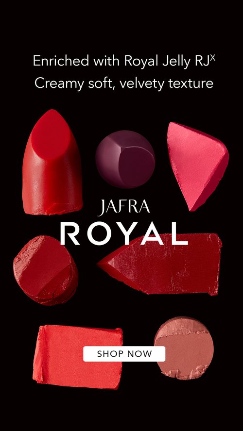 Jafra Royal lipstick bullets arranged against black