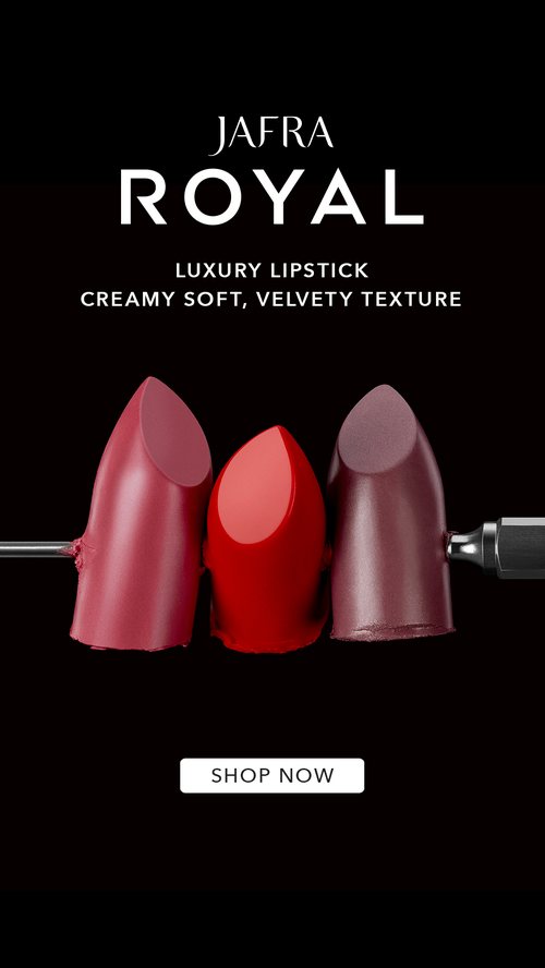 Three Jafra Royal lipstick shades side by side against black