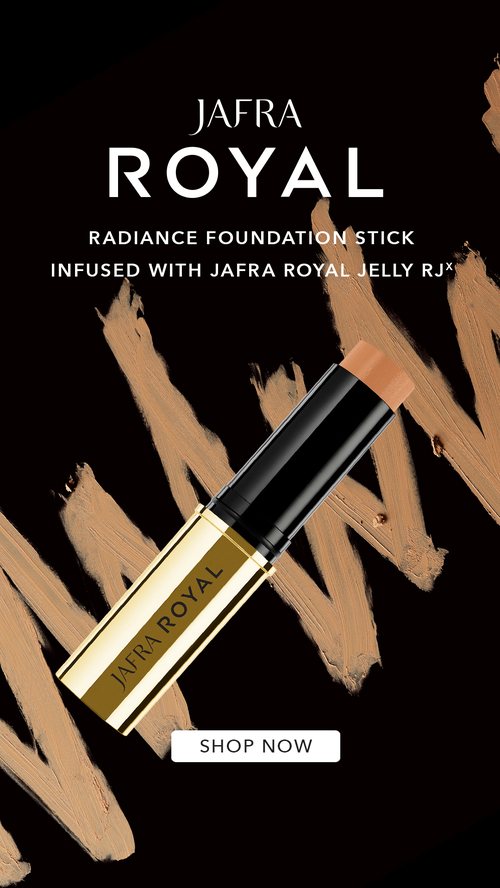 Jafra Royal Radiance Foundation Stick against black with product swatches