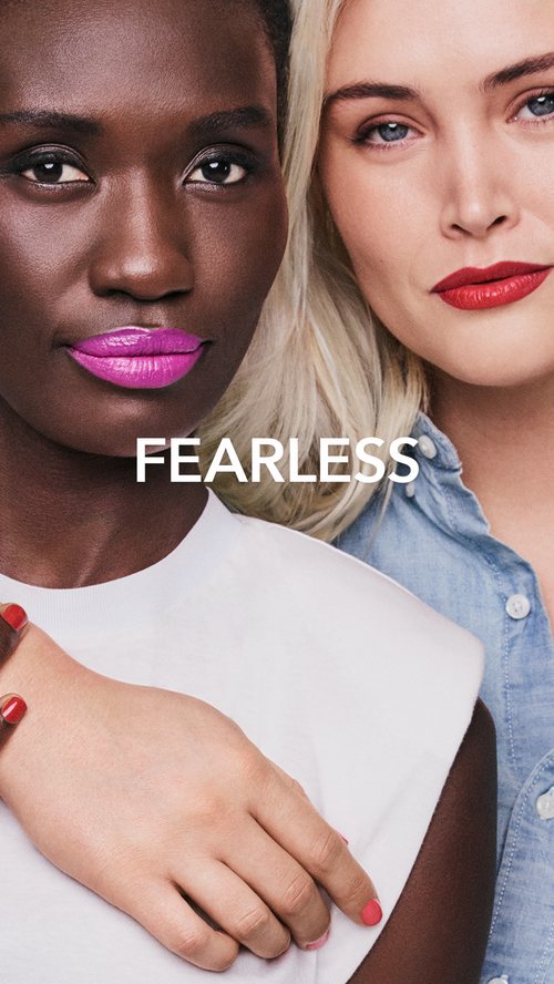 Two women close up, 'Fearless' campaign card