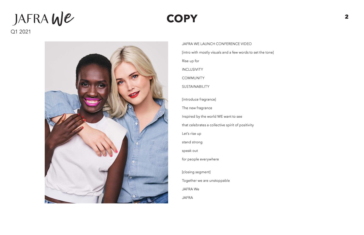 Storyboard frame: copy deck for the Jafra We launch video