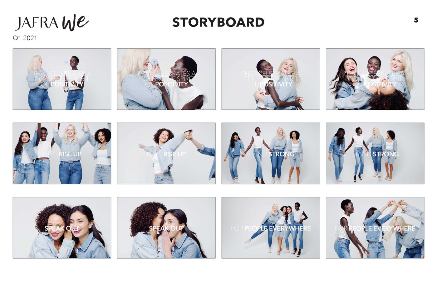 Storyboard frame: 'inspired by the world we want to see' beats