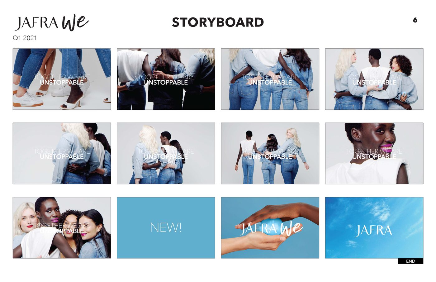 Storyboard frame: 'let's rise up, stand strong, speak out' beats