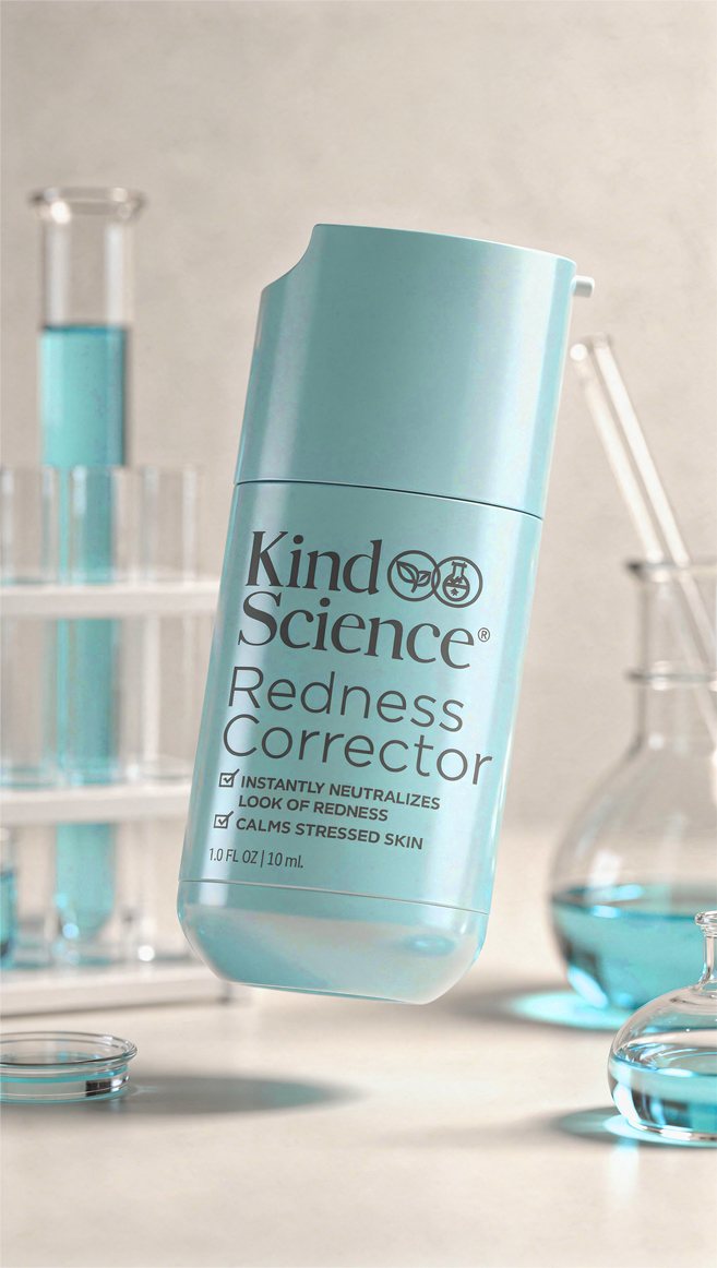 Bottle styled among lab glassware and test tubes